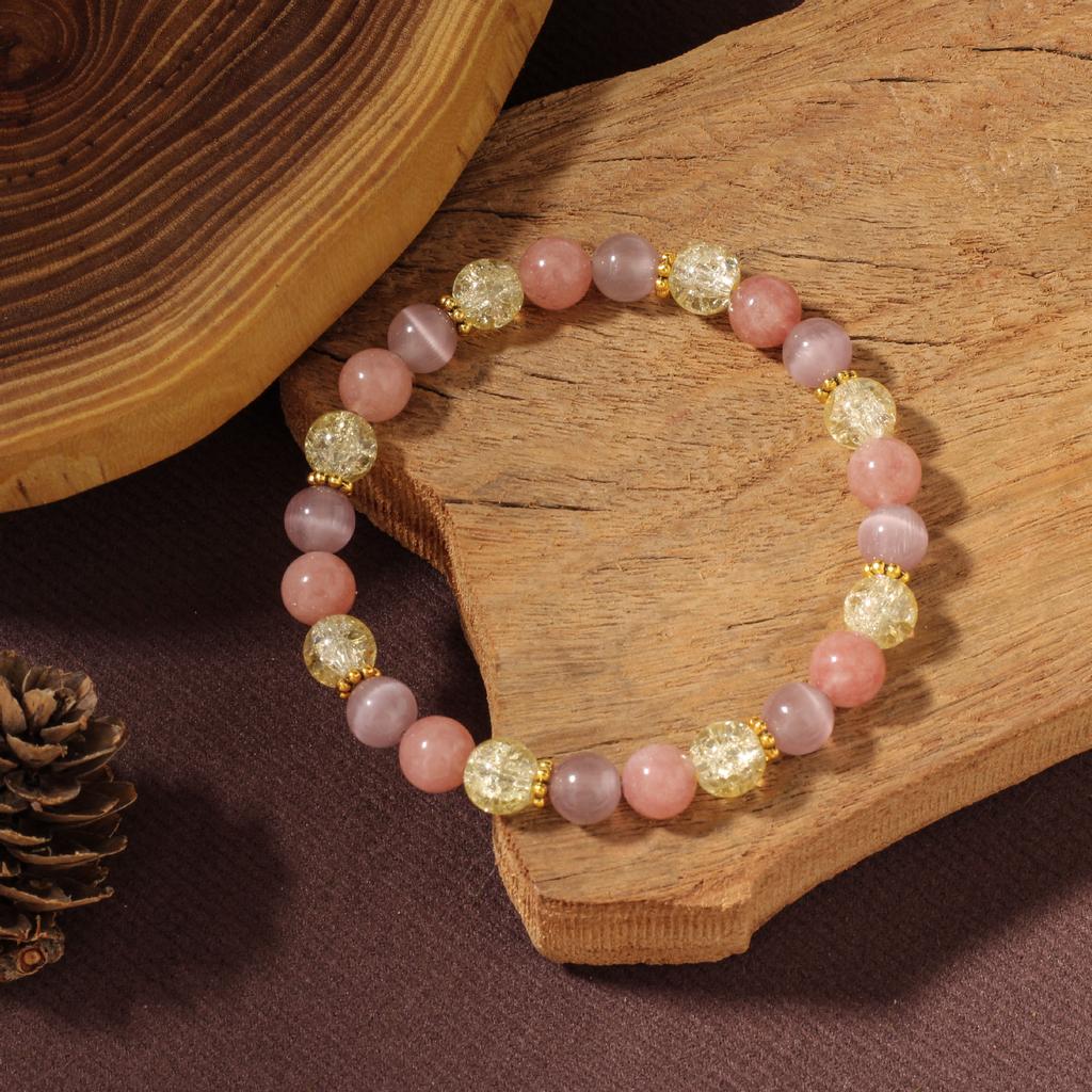 Festive Gifts Strawberry Quartz Lavender Stone Crackle Crystal Beaded Bracelet Sweet Fashion Jewelry For Women Daily Wear Gift