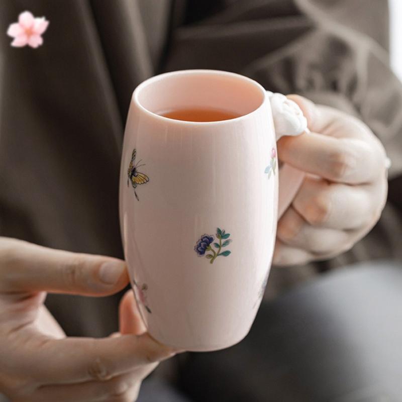 Hand Pinched Flower Ceramic Mug Mineral Clay Cup Aesthetic Design for Coffee Milk Tea Home Decor Minimalist Drinkware