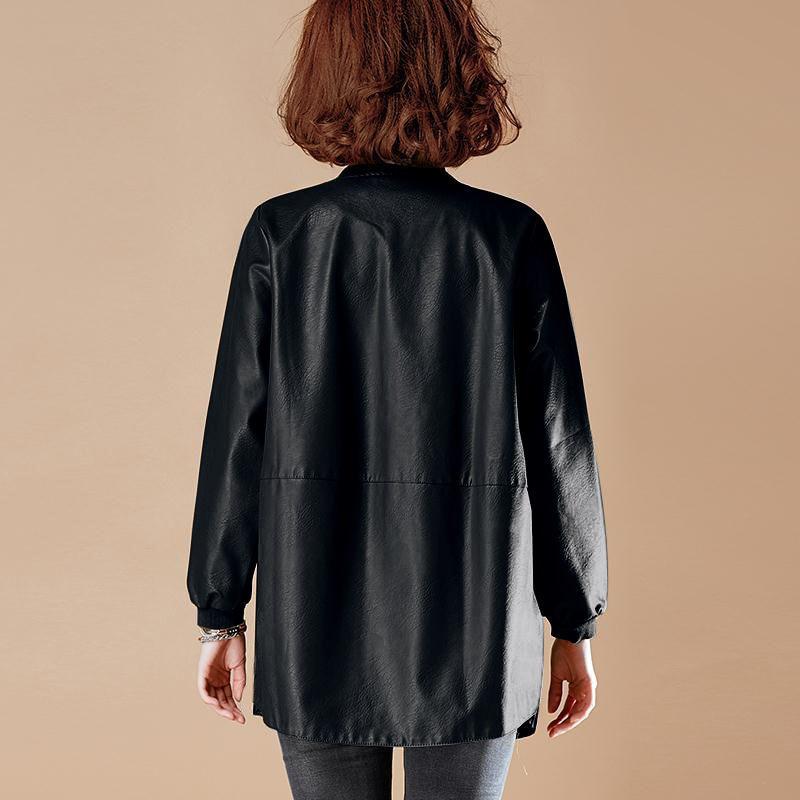 Herbst Winter Neue Mode Leder Frauen Jacke Mantel Plus Größe 6xl Schwarz Kleidung