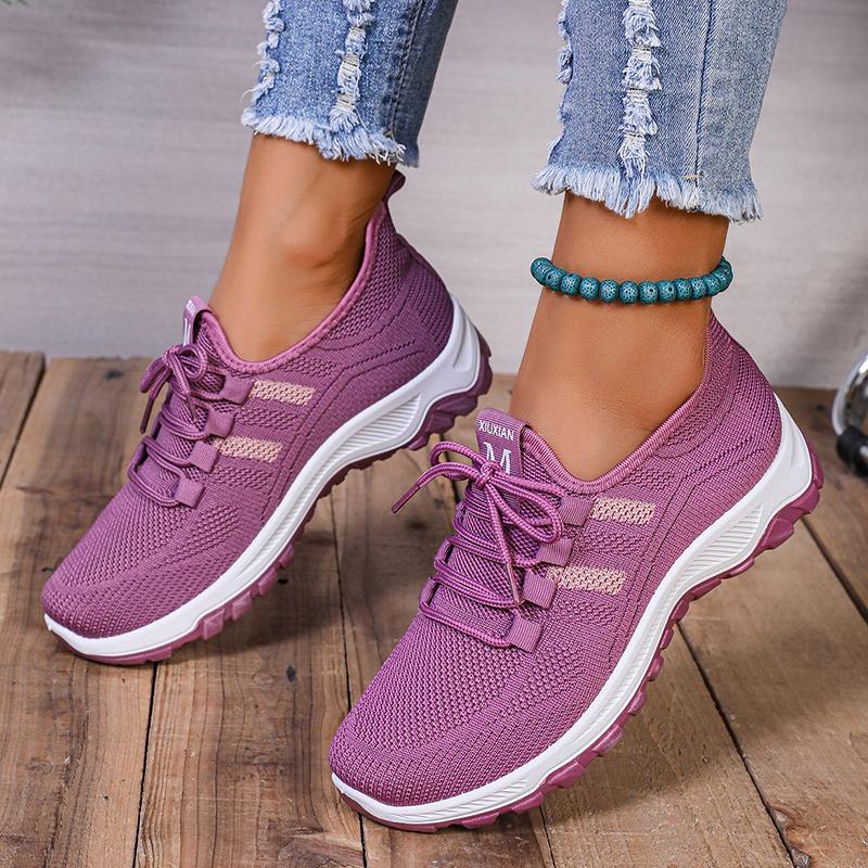 Fashion Women's Casual Running Shoes Soft Sole Breathable Knitted Sneakers Woman Comfort Non Slip Walking Shoes Purple Platform Sneakers