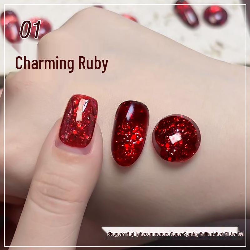 Super Flash Dark Night Rose Red Diamond Gel: Versatile Red Glitter Nail Art for Autumn/Winter