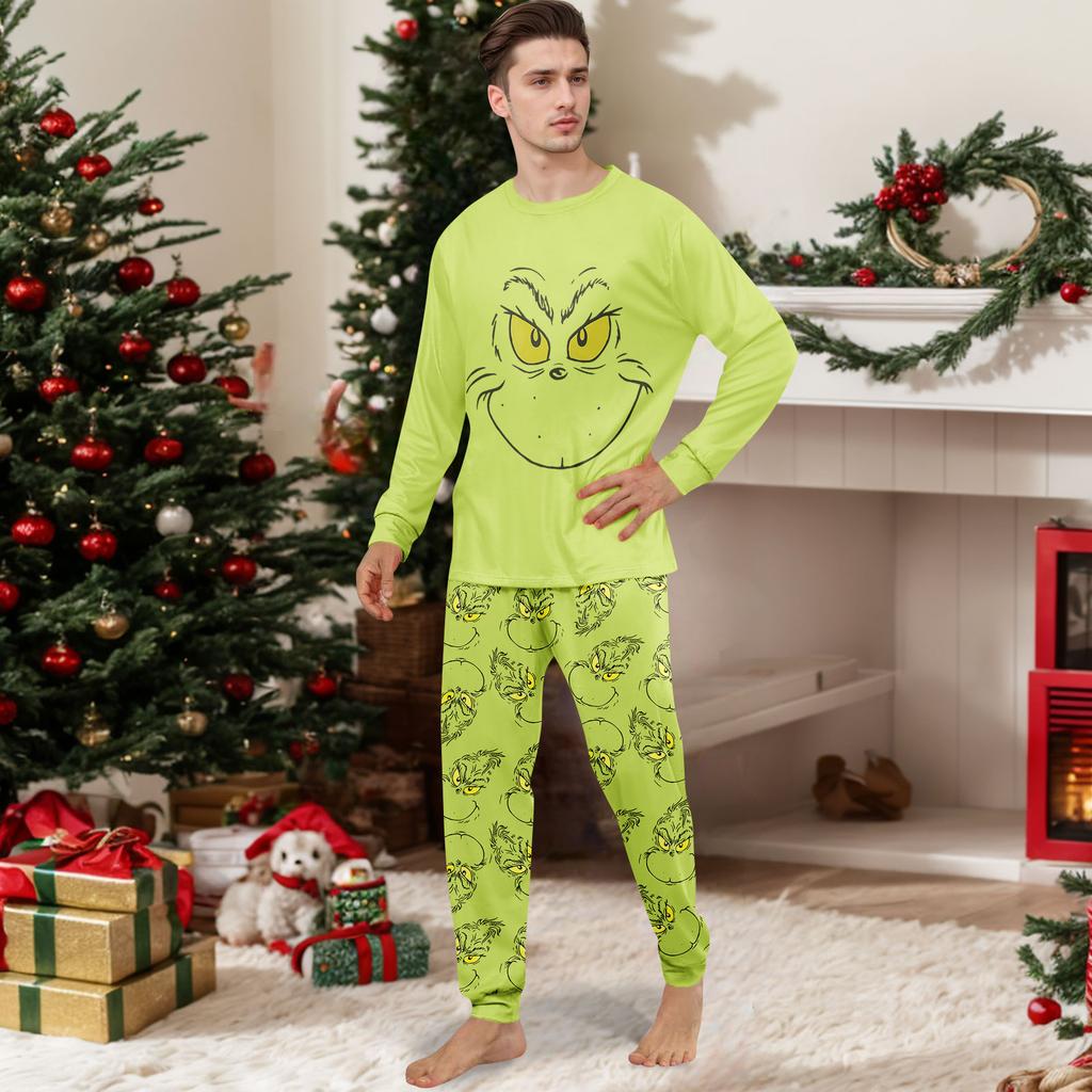 Print Cute Family Set Pajamas, Home Clothes, Family Set Long Sleeve Top Pants Set