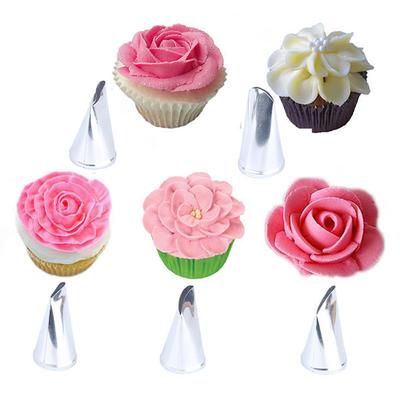 5 bucăți/set de vârfuri de cremă din metal cu petale de trandafir, duze pentru țevi de glazură, unelte pentru decorarea cupcakes