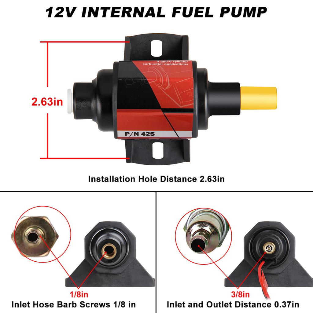 Universal 12V Micro Electric Fuel Pump 2–3.5 PSI Low Pressure 42 GPH Fit For Most 4/6 Cylinder Vehicles