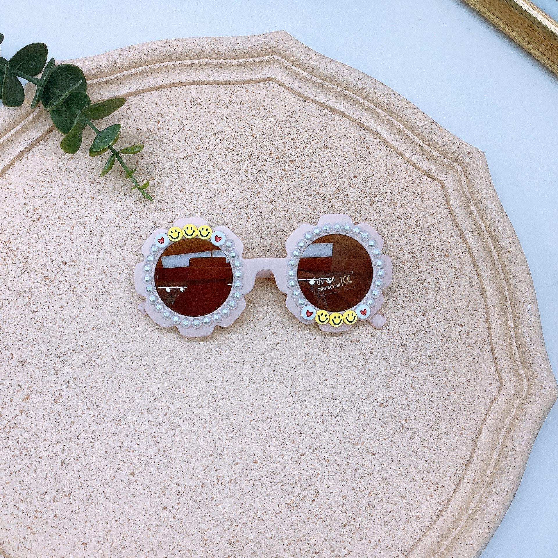 

Модные детские солнцезащитные очки с жемчугом Diy Baby Round UV-Proof Sunshade Glasses Tide