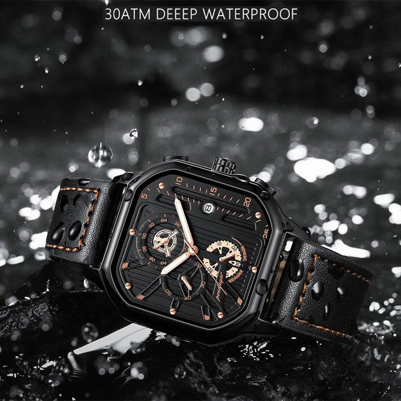 2024 Mighty Domineering Main Fashion Design Sports Watch Multifunction Pointer Dial Waterproof Luminous Leather Strap Luxury Quartz Watch
