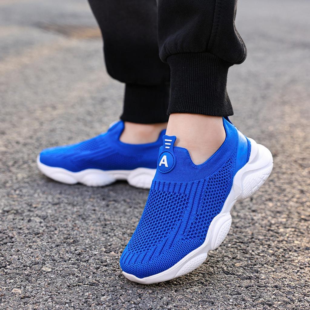 Kids Slip On Breathable Flyknit Sneakers Lightweight Flexible Sole Athletic Shoes for Boys and Girls Easy To Wear and Durable