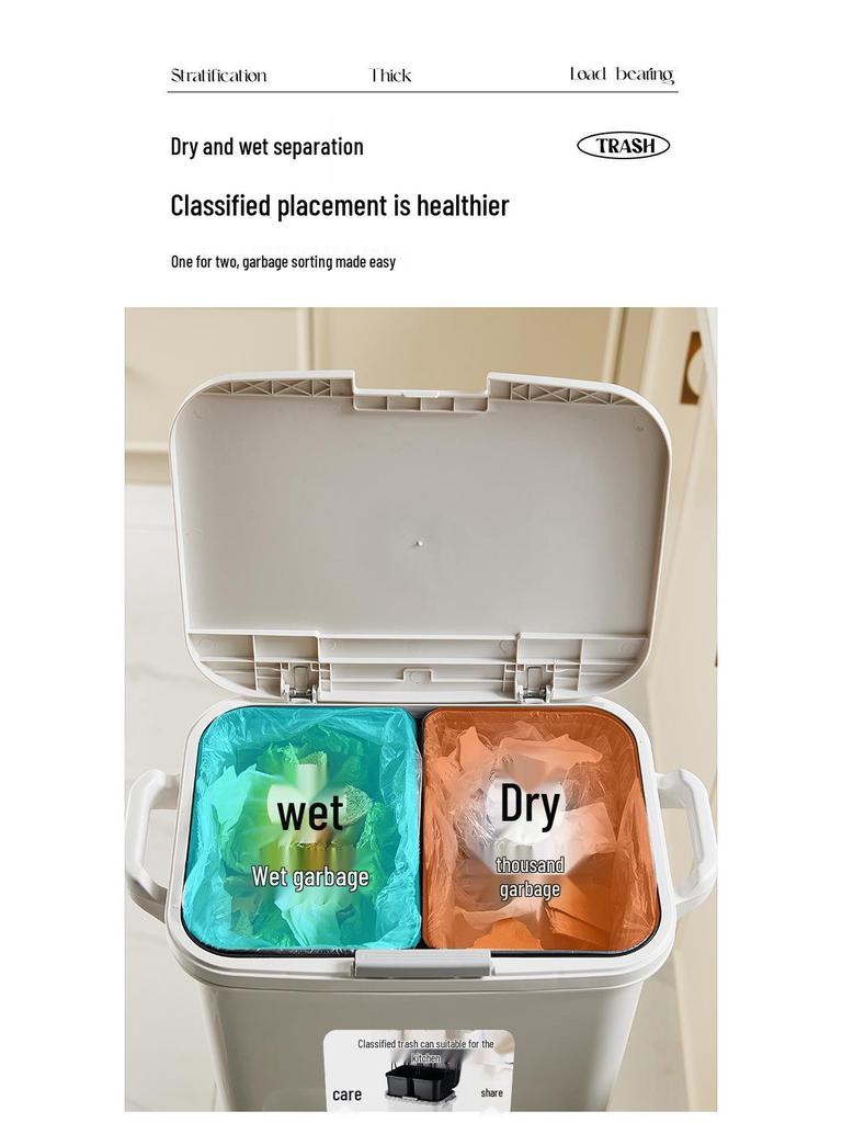 2026 Large-Capacity Kitchen Trash Can with Lid, Double Layer for Dry & Wet Waste Separation