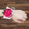 2pcs Hand Flower Bridesmaid Wrist Corsage Wedding Decorations Diamond Rose(Rose Red)