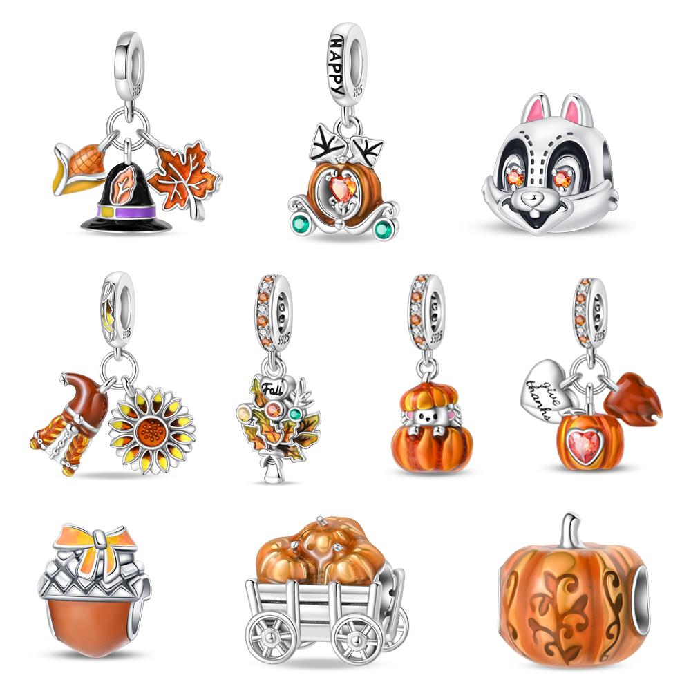 Delicate Cute Copper Metal Squirrel Pumpkin Easter Series Dangle Charm Bead Component Compatible With Authentic Original Bracelet High Quality Fine