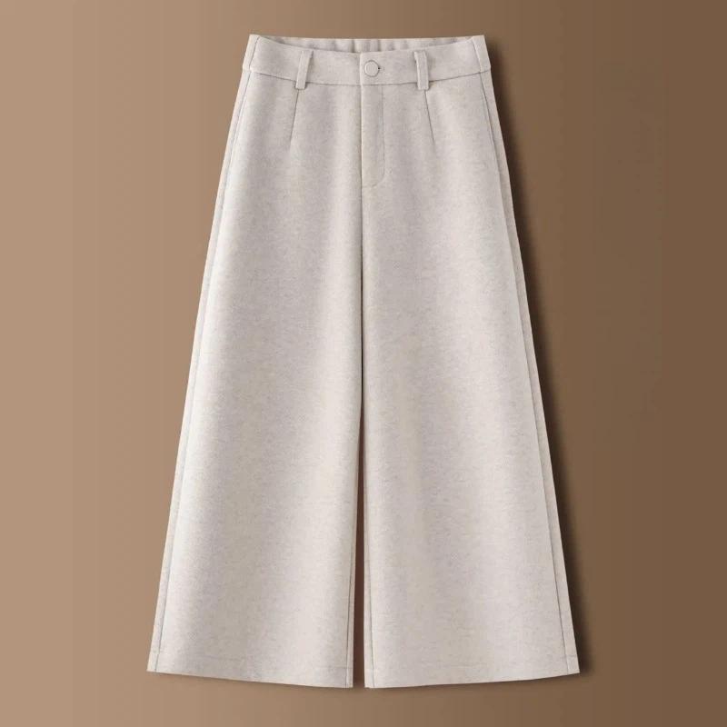 Pants for Women Plus Size Thickened Stretchy Elastic High Waist Long Trousers Solid Colour Fleece Casual Wide Leg Pants