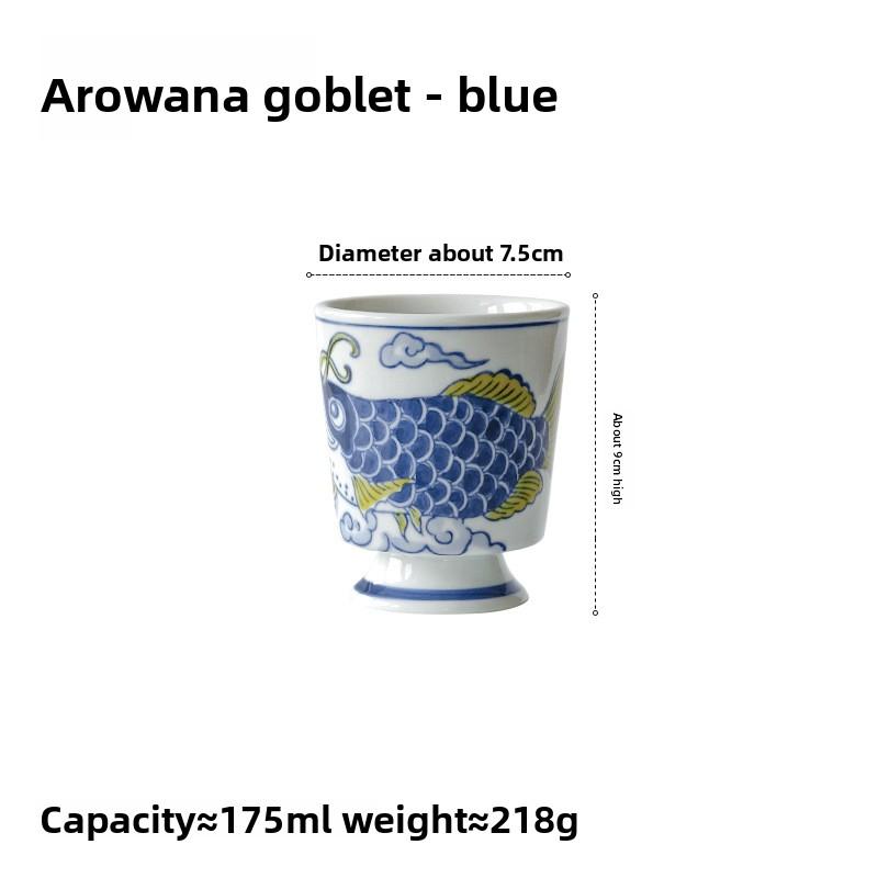 

Golden Fish Ceramic Mug Hand Painted Blue White Porcelain Chinese Style Home Tea Cup Pair 175ml