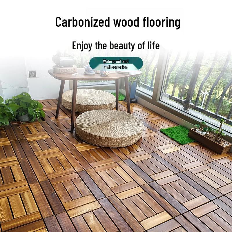 Karbonisierte Holzböden für Außenterrasse, Garten oder Balkon - Feuchtigkeitsbeständig, Korrosionsbeständig, Selbstverlegendes Design.