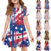 Girls Independence Day Printed Short Sleeve Dress with Pocket Casual Summer Toddler Skater Dress for Kids