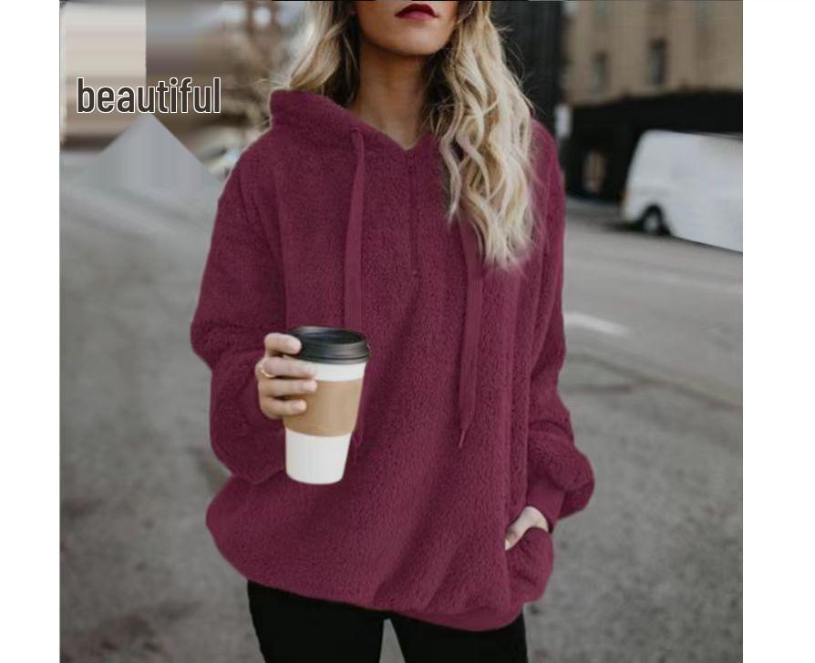 European & American Style Women's Hooded Fleece Sweatshirt Jacket
