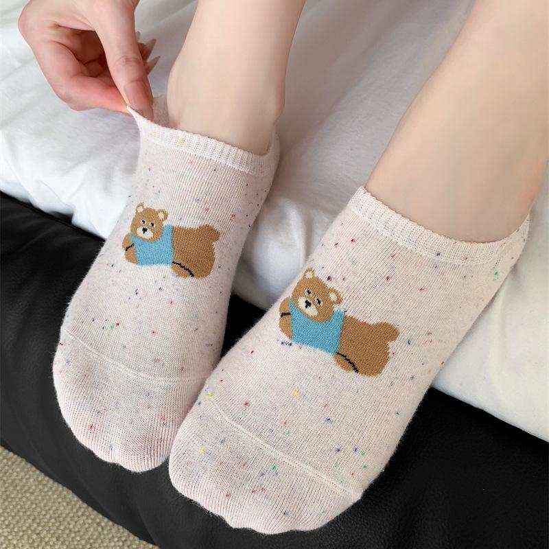 Women's Summer Thin Cotton Cartoon Animal Yarn Low Top Shallow Mouth Invisible Non Slip Heel Socks