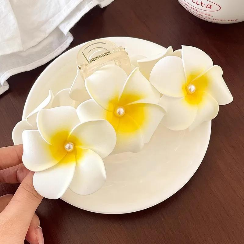 Böhmische Frangipani Blume Haarklammer Damen Pferdeschwanz Haarnadel Haar-Krabbe Haarspangen für Mädchen Süße Haar-Accessoires Kopfschmuck