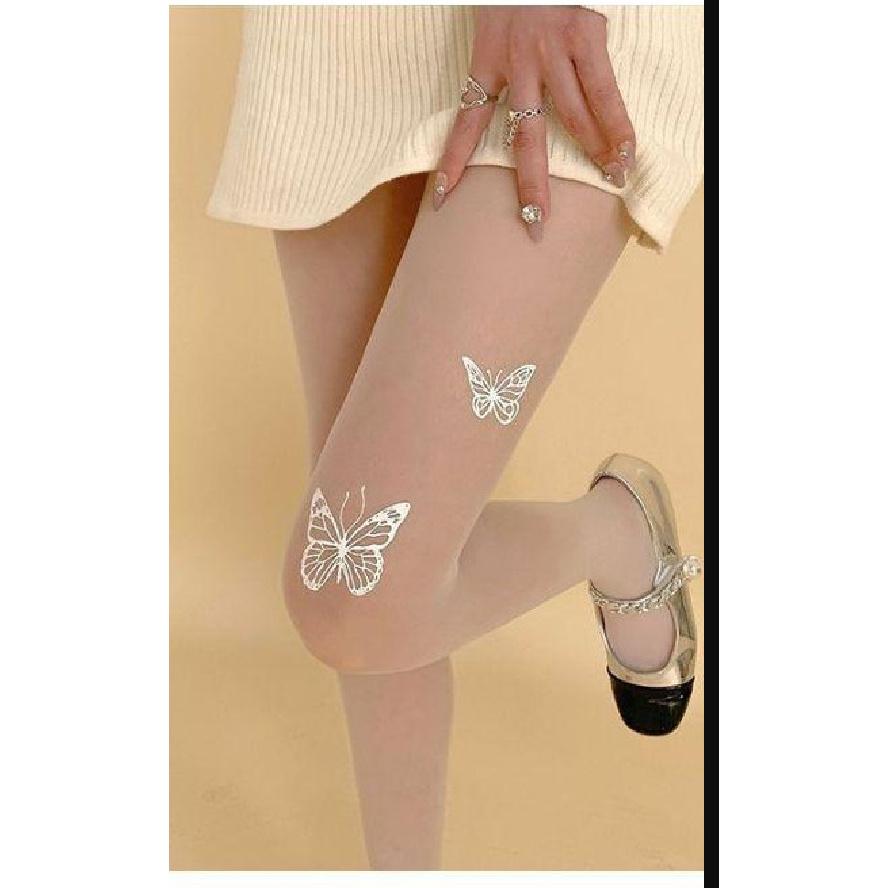 New skin-colored anti-snag pantyhose for women, spring and autumn style, two-butterfly design