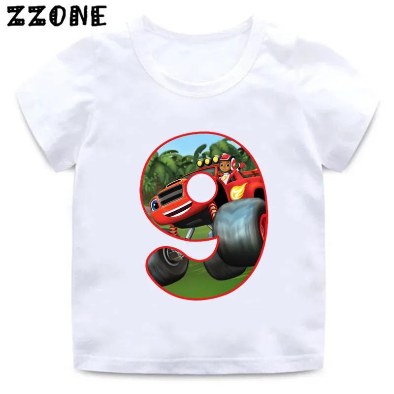 Blaze And The Monster Machines Cartoon Boys Clothes 1 2 3 4 5 6 7 8 9 Years Birthday Number Bow Kids T Shirt Baby Girls TShirts