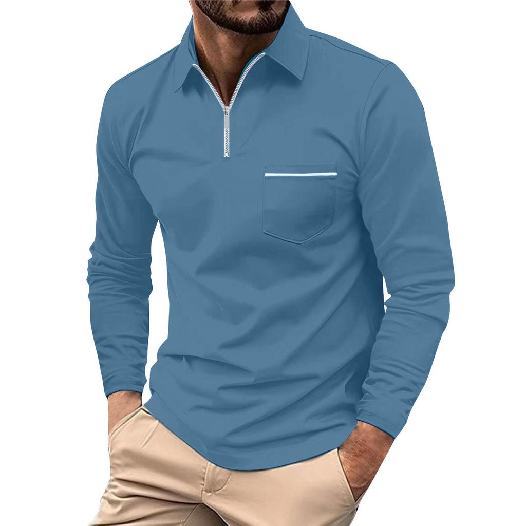 Men's Long Sleeve Zipper Lapel Shirt Casual Top