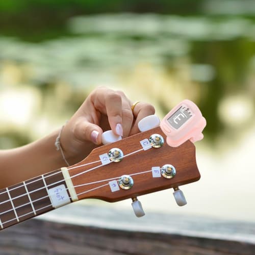 Pink Ukulele Tuner - Clip-on Guitar Tuner, Chromatic Tuner for Acoustic Guitar | Portable Ukulele Tuner, Violin and Bass Tuner with Guitar Capo, Digit