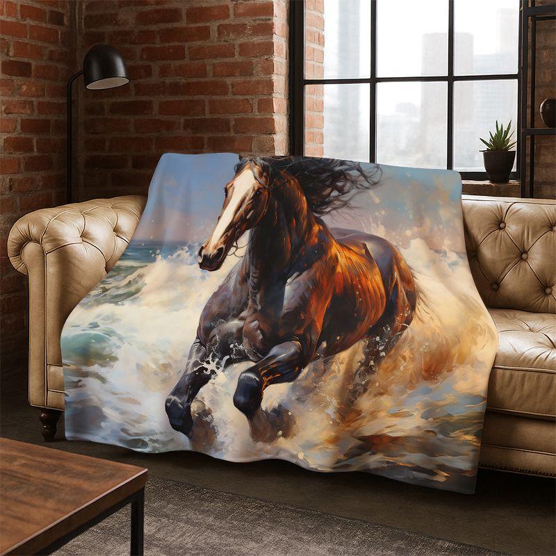 Horse Pentium Steed Animal Cartoon Flannel Blanket Soft Warm Throw Blanket for Bedroom Living Room Bed Travel Camping Picnic