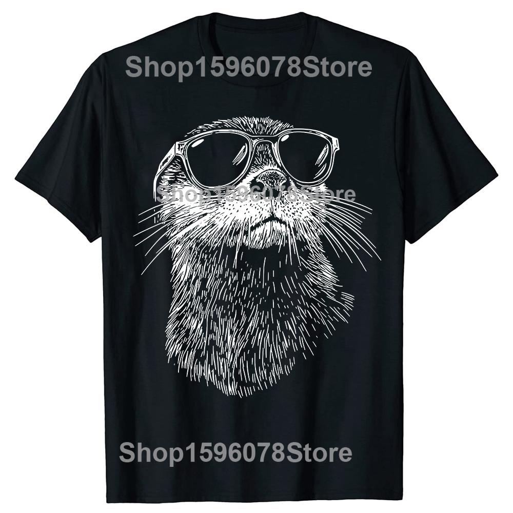 

Funny Otter Sunglasses Graphic T Shirts Men Women Pure Cotton Humor Streetwear Tee Shirt Short Sleeve Unisex Loose Clothing 4XL