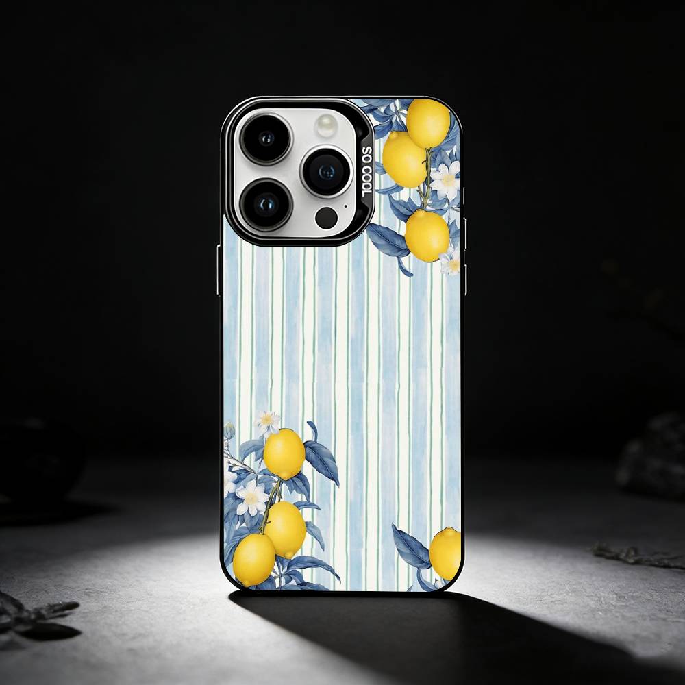 Mediterranean Lemon Fruit art Phone Case For iPhone 17,16,15,14,13,12,11 Plus,Pro Max,XS,Colored silver phone case