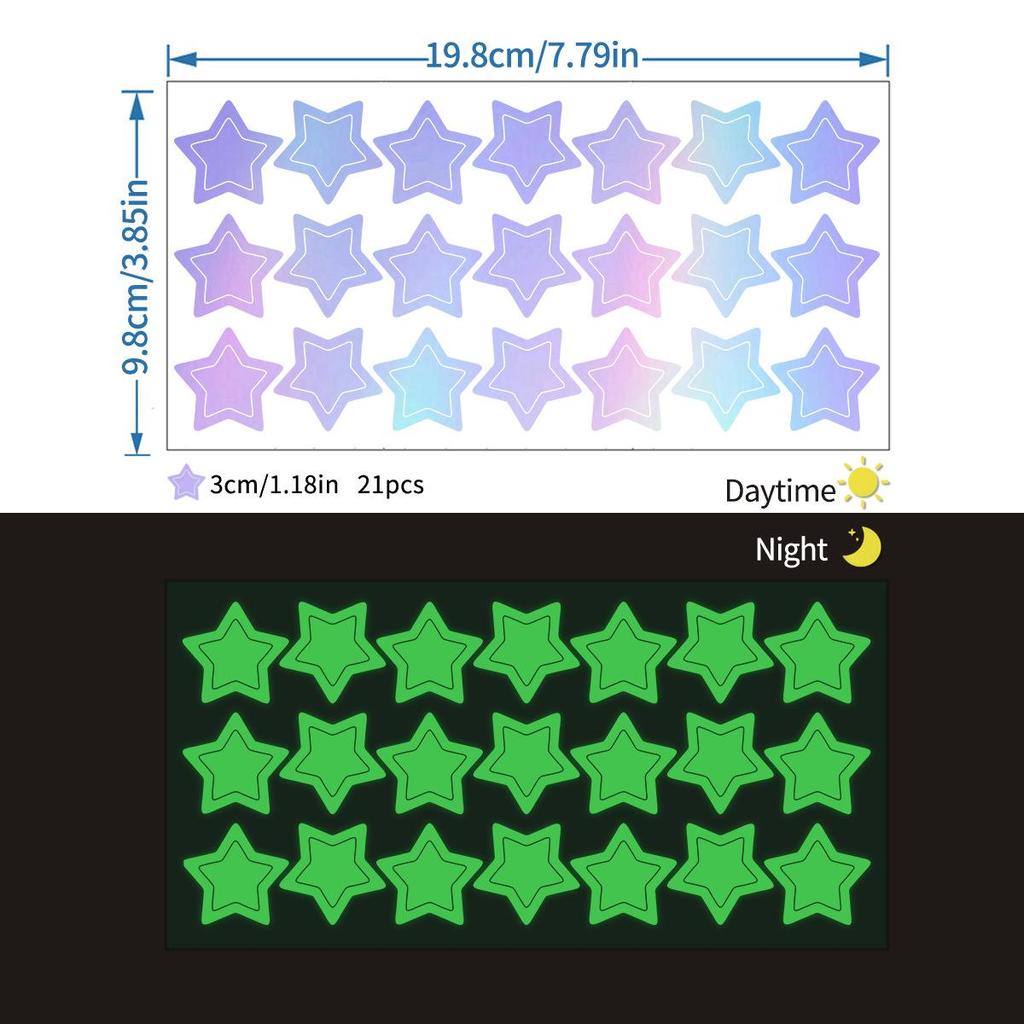 Iridescent Glow-in-the-Dark Star Stickers for Kids' Room, Bedroom, Party, or Window Decoration