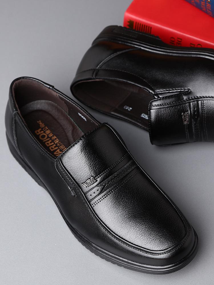 Warrior Men's Genuine Leather Slip-On Formal Shoes for Middle-Aged and Elderly - Non-Slip Casual Spring/Autumn Footwear