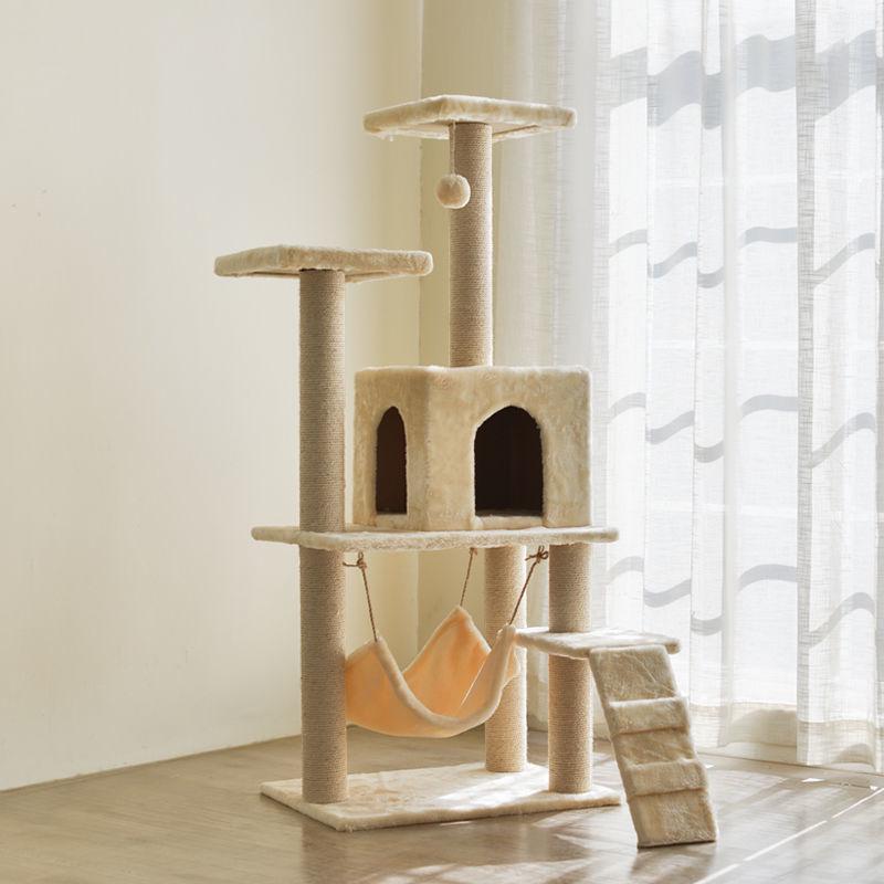 Solid Wood Cat Tree with Bed, Scratching Post, and Bubble Perch for Kittens