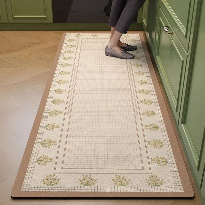 Kitchen Floor Mat Leather Pvc Carpet Waterproof Oil-proof Foot Mats Home Decoration Flower Floral Rug