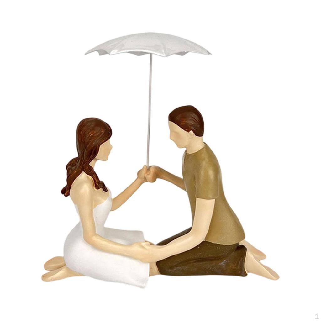 Couple Figurine Boy and Girl Sculpture Character Decorative Lover Holding Umbrella for Desk