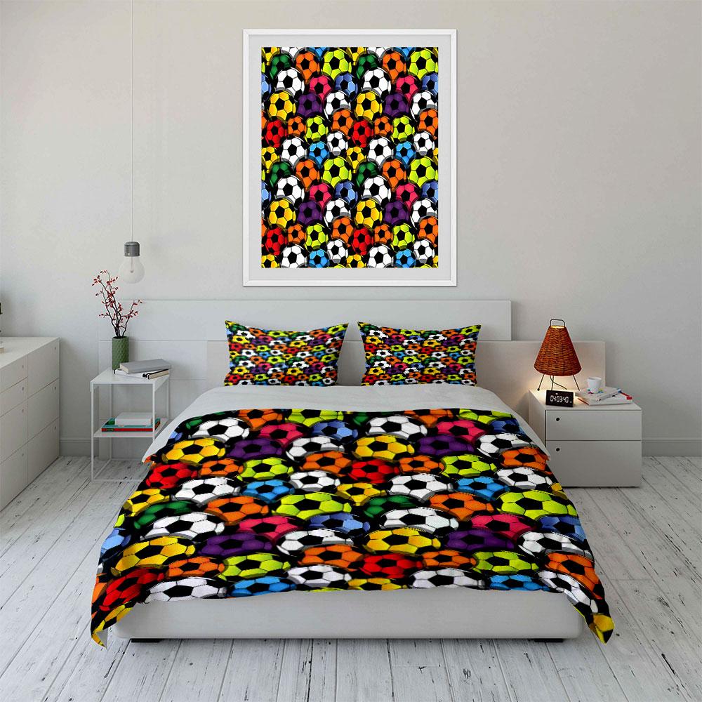 Colorful soccer ball pattern. Print Bedding Set 1 Duvet Cover 2 Pillowcases for Adult and Children Luxury Gift Full Size