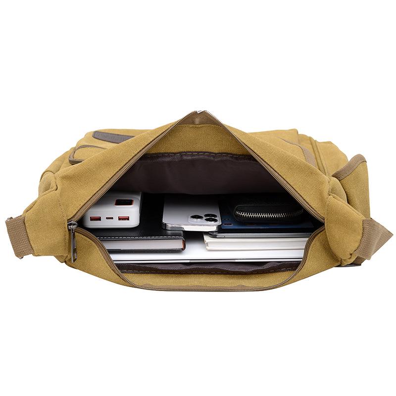 Hochwertige Herren-Canvas-Umhängetasche mit Doppeltaschen für Reisen