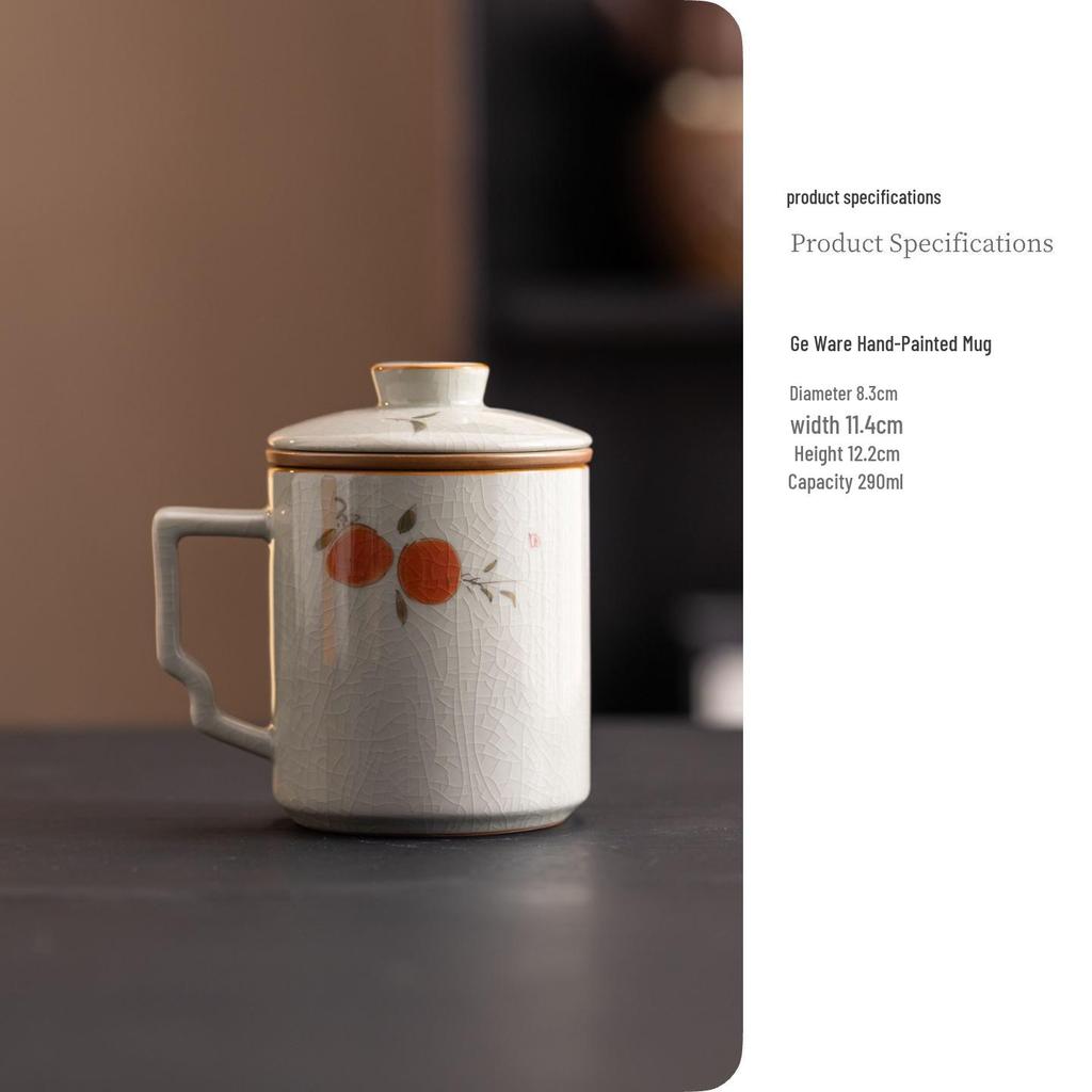 Ge Kiln Ceramic Tea Cup Set: Three-Piece Mug with Inner Liner, Gift Box, Logo Customizable, Perfect for Business Gifts