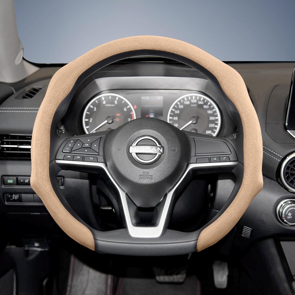 yxkpz10 Suitable for Nissan Premium Suede Snap-On Steering Wheel Cover, Non-Slip and Durable, Round and D-Shaped Steering Wheel Available for Qashqai