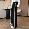 INCERUN Men Zip-up Waist Side Lace Patchwork Casual Long Straight Pants