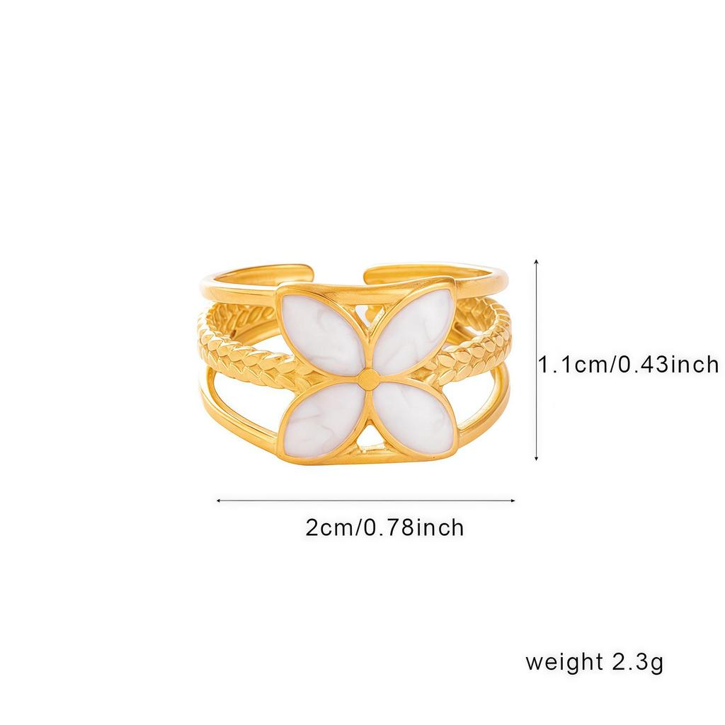 Elegant 18K Gold-Plated Geometric Stainless Steel Ring with Natural Stone, Adjustable for Women