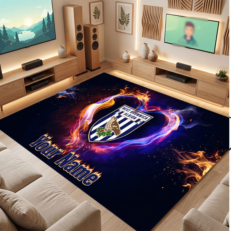 West Bromwich Albion Custom Crystal Velvet Rug, Personalized Name Text Print, Football Logo Soft Non‑Slip Floor Mat Home Decor Gift