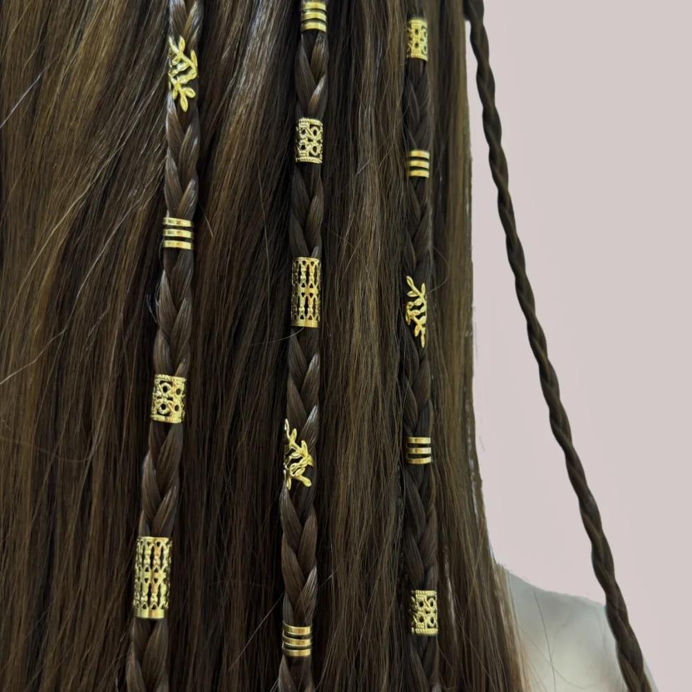 

40pcs Personality DIY Wig Dreadlocks Accessories Mesh Hollow Hair Extensions Hoop Hip Hop Rock Party Hair Clip Jewelry Set Gifts