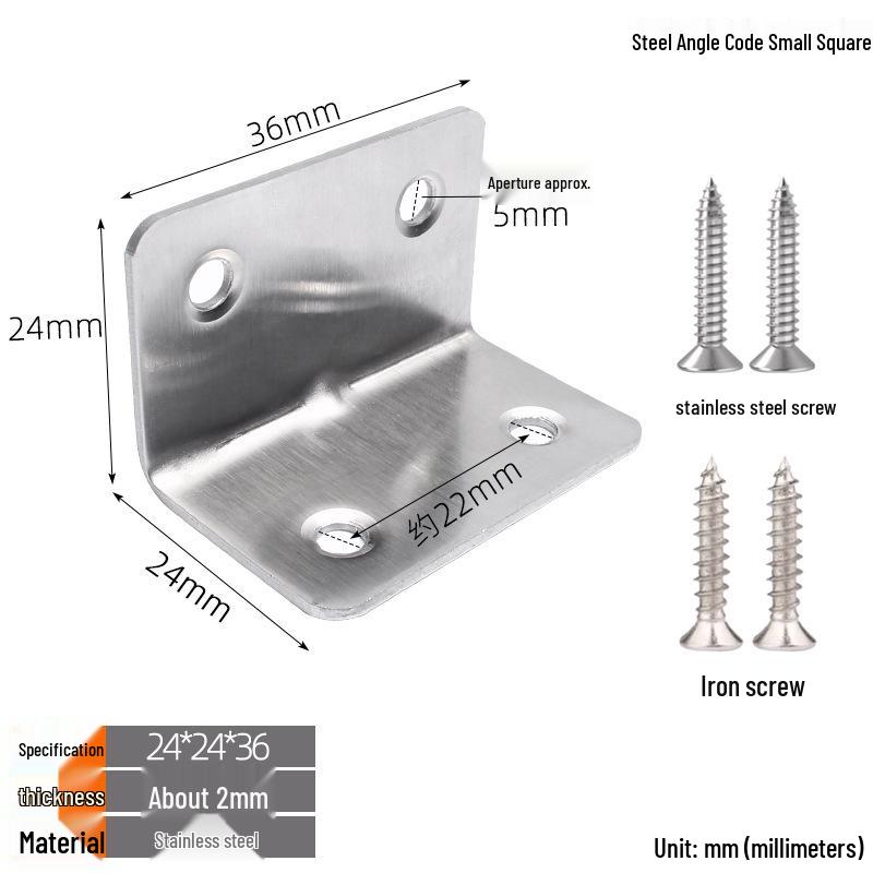 Thickened Stainless Steel 90° L-Shaped Bracket for Furniture and Shelves