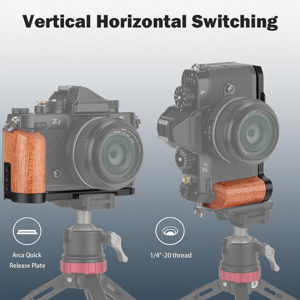 Leftfoto Z f Wooden Handgrip for Nikon ZF Cameras with Bottom Quick Release Plate for Quickly Attach to or Handheld Shooting L-Bracket Built-in Arca,