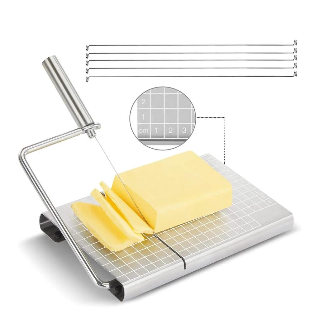 Stainless Steel Cheese Slicer With Scale Wire Cutter With Serving Board For Hard And Semi Hard Cheese Butter Cheese Baking Tool