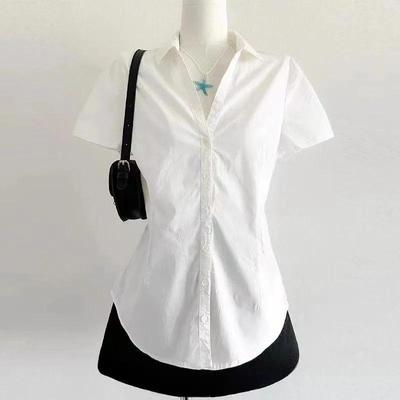 Women's Summer Pure Desire Style Waist-Defining Shirt Pleated Short-Sleeve Design Slimming Top