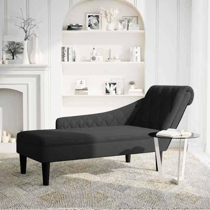 VidaXL Fauteuil long avec coussin et accoudoir droit noir tissu, fauteuil, fauteuil de détente, fauteuil long rembourrée, 4009767
