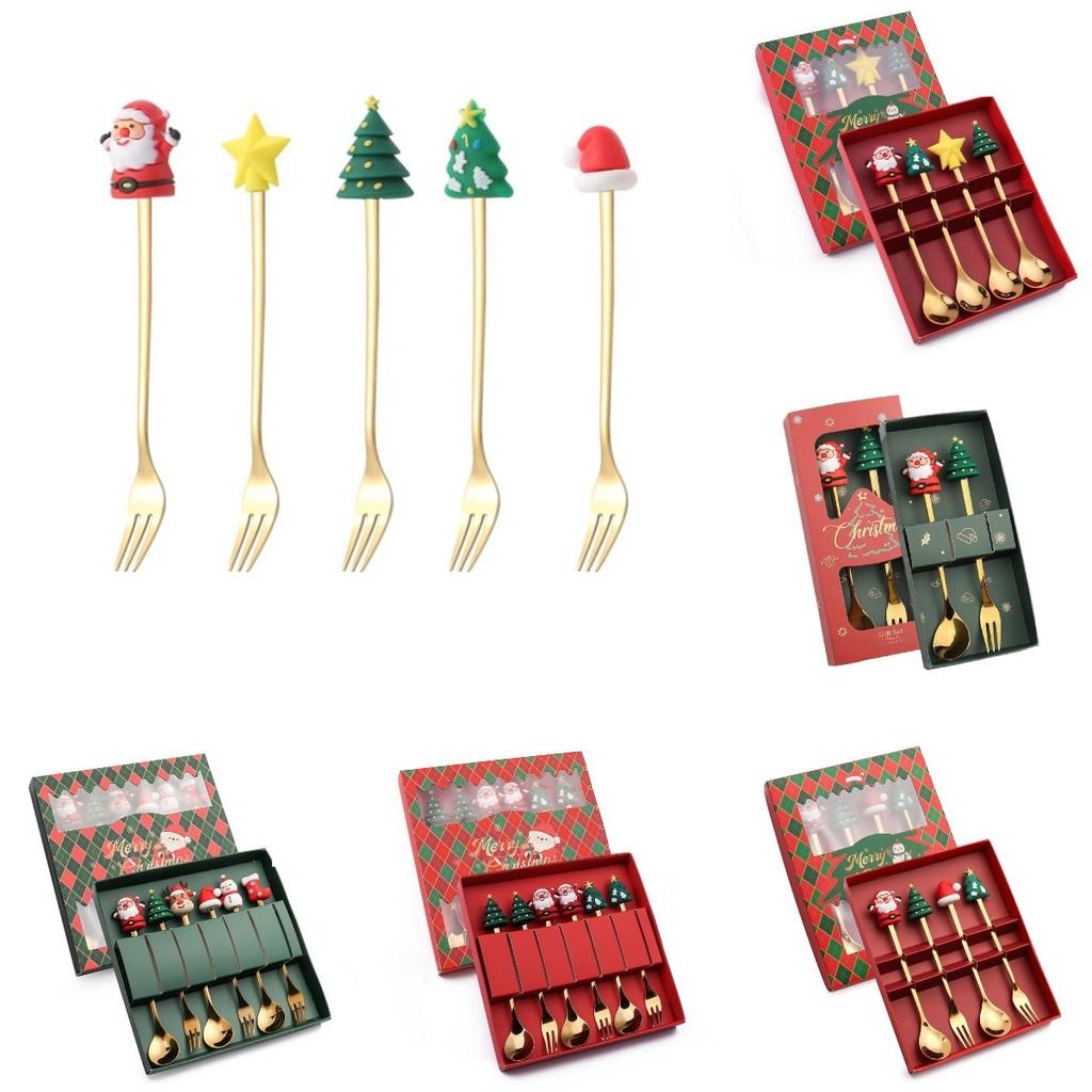Fork Christmas Spoon Set Utensils Dessert Stainless Steel Xmas Party Gift Decor