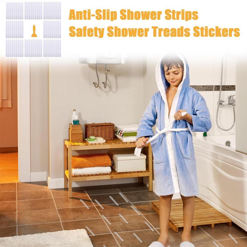 

Противоскользящие наклейки для душа 72 шт. Прозрачные накладки для пола ванны для ступеней лестницы 72 шт. Со скребком Полоски с клеем для пола CHINA