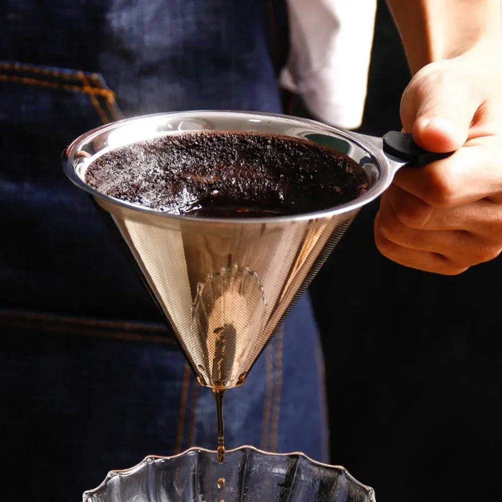 Stainless Steel Coffee Filter Reusable Pour Over Cone Dripper Holder Mesh Hand Brewed Coffee Filter Coffee Cone Filter New