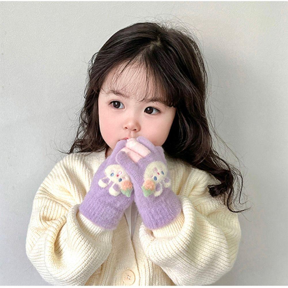 Thickened Kids Knitted Gloves Cute Cartoon Windproof Gloves  for 1-5 Years Old